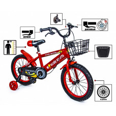 Детский двухколесный велосипед 16" "Scale Sports" T13 с ручным и дисковым тормозом, Красный