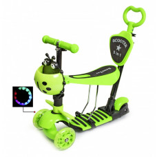 Самокат с родительской ручкой Scooter 5 в 1 Божья коровка, Салатовый