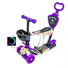 Самокат трехколесный с родительской ручкой Scooter 5 в1 Фиолетовый цветок